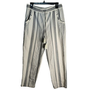 Anthropologie Essential Beach Bohemian Print Tassel White Cotton Pants Size M